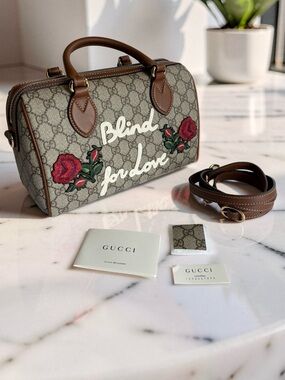 New Gucci GG Supreme Blind For Love Small Boston Bag